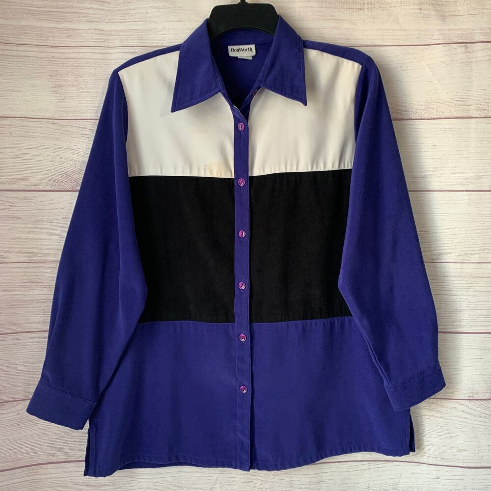 Vintage Bon Worth Colorblock Button Up Shirt Long Sleeve
